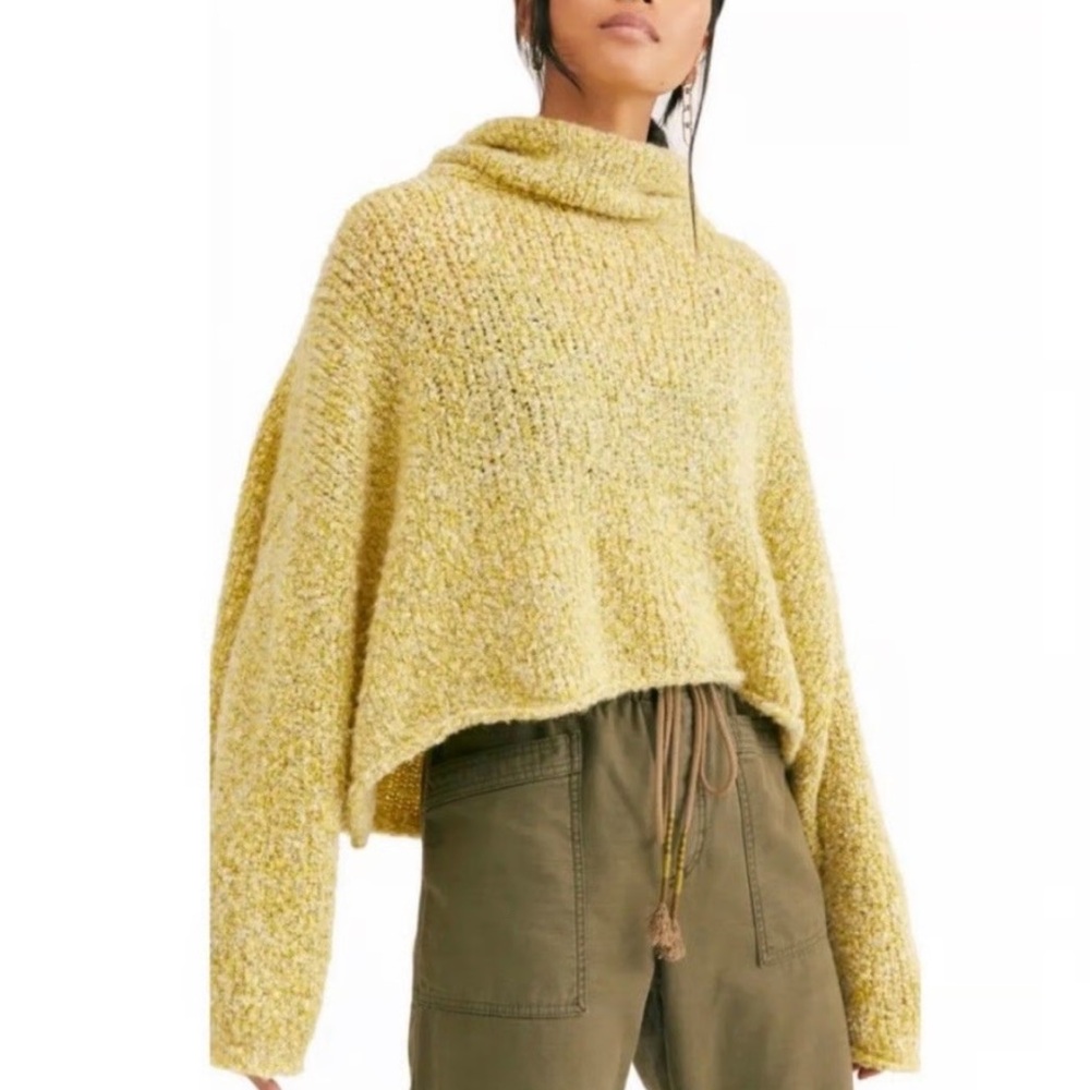 Free People Cozy Green Chunky Cowl Neck Sweater